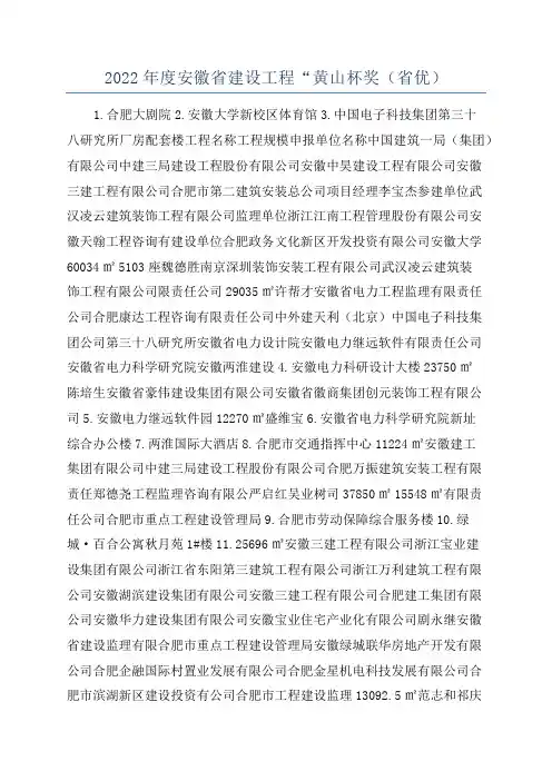 2022年度安徽省建设工程“黄山杯奖(省优)