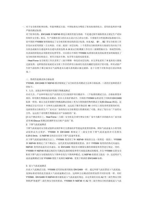 安全柜型中国标准与欧洲及美国标准的比较