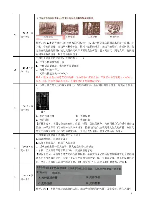2013年中考物理分类汇编  光现象1