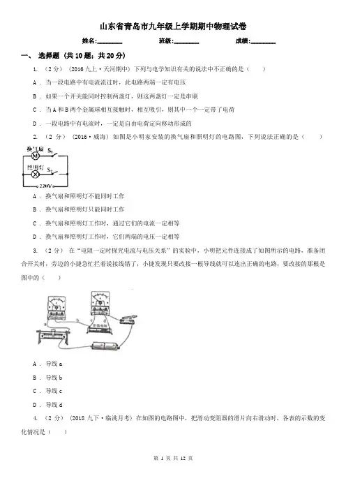 山东省青岛市九年级上学期期中物理试卷