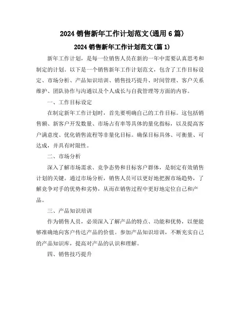 2024销售新年工作计划范文(通用6篇)