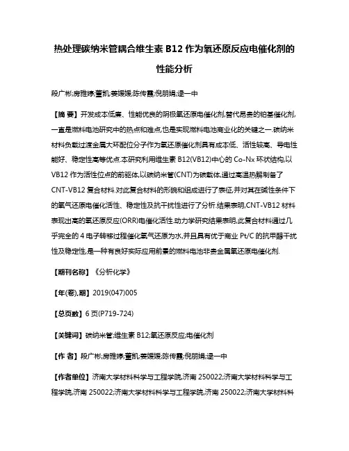 热处理碳纳米管耦合维生素B12作为氧还原反应电催化剂的性能分析