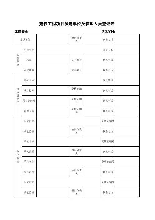 建设工程项目参建单位及管理人员登记表