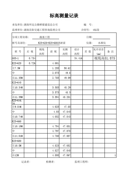 标高测量记录表