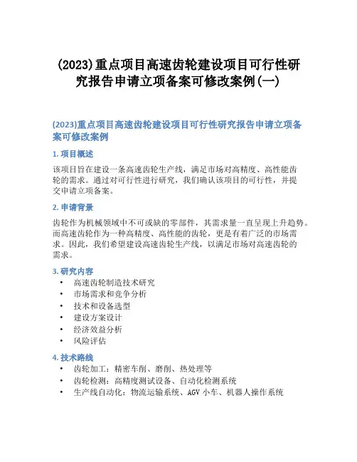 (2023)重点项目高速齿轮建设项目可行性研究报告申请立项备案可修改案例(一)