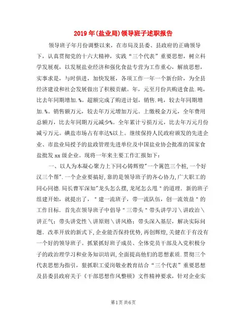 2019年(盐业局)领导班子述职报告