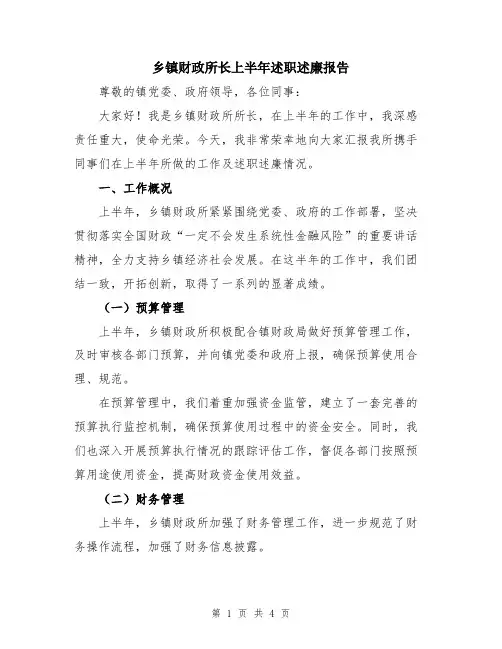 乡镇财政所长上半年述职述廉报告