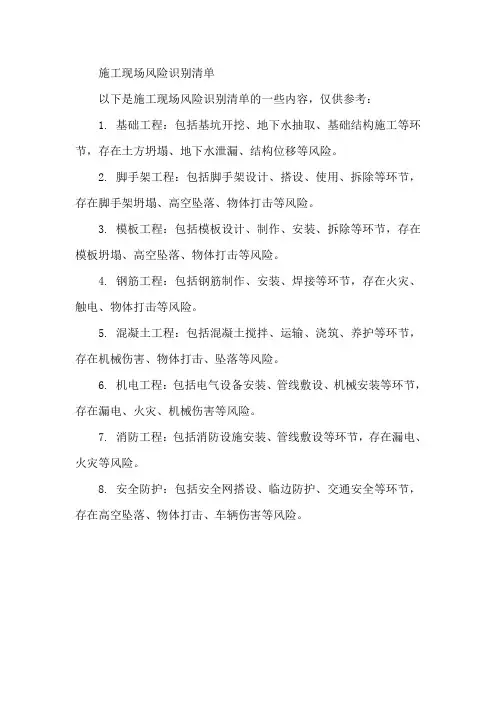 施工现场风险识别清单