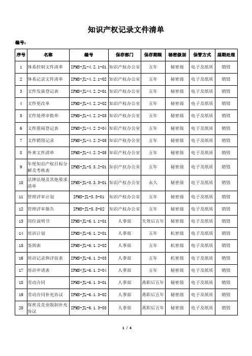 知识产权记录文件清单
