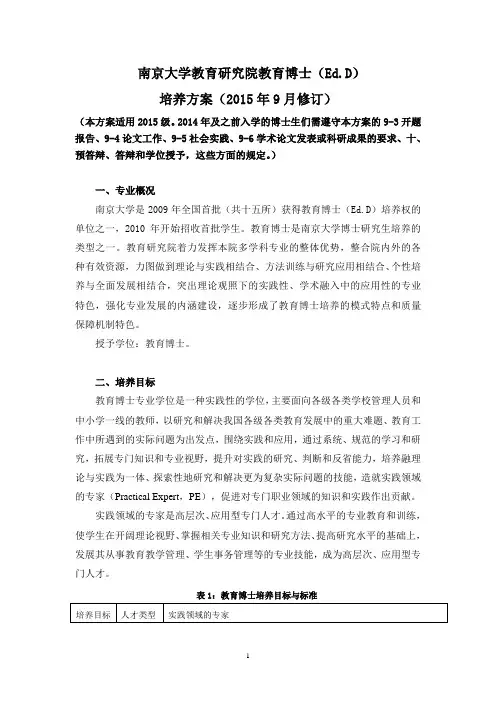 南京大学教育博士培养方案-南京大学教育研究院