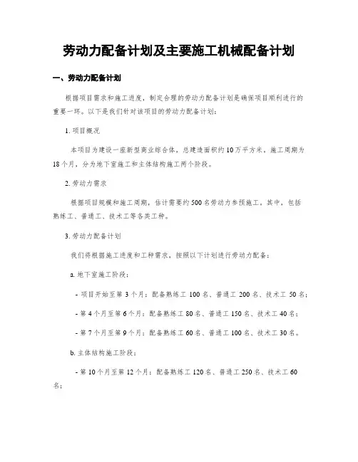 劳动力配备计划及主要施工机械配备计划
