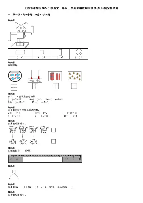 上海市市辖区2024小学语文一年级上学期部编版期末测试(综合卷)完整试卷