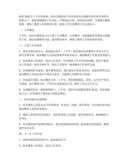 半年稽查工作总结