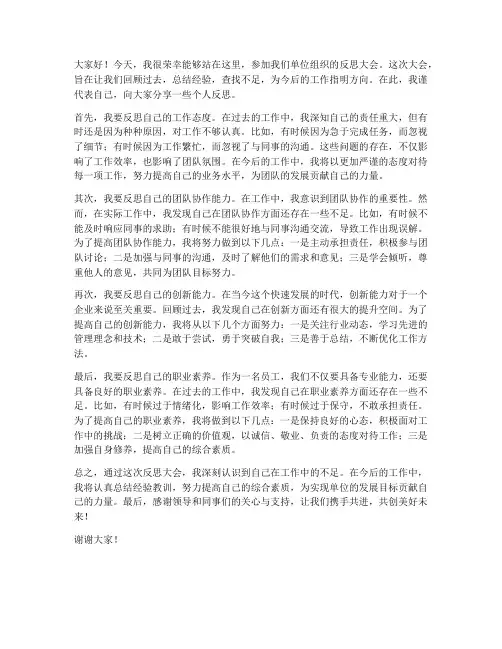 反思大会个人发言稿范文