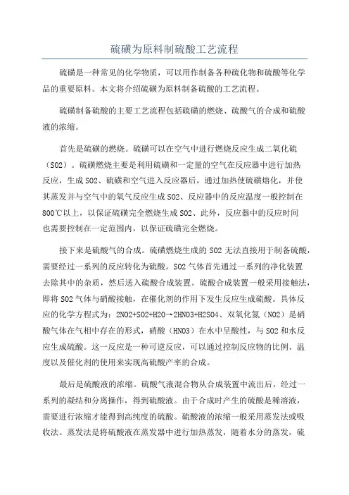 硫磺为原料制硫酸工艺流程