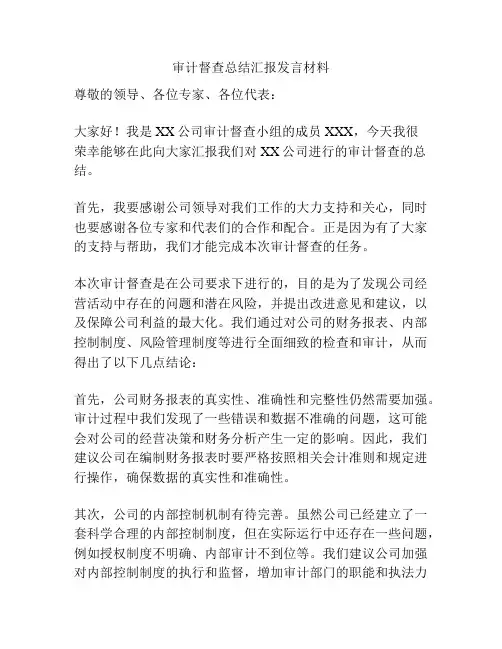审计督查总结汇报发言材料