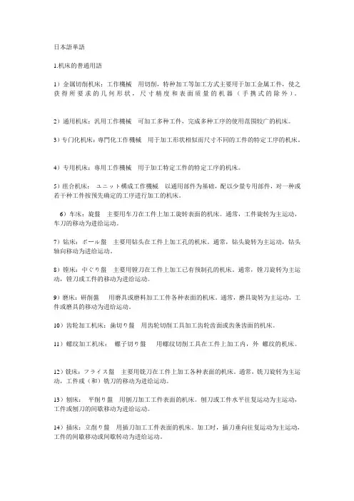 日本语単语(机床)