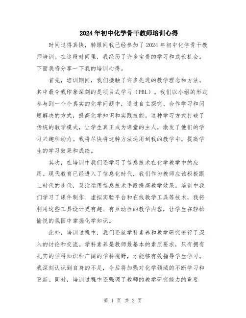 2024年初中化学骨干教师培训心得