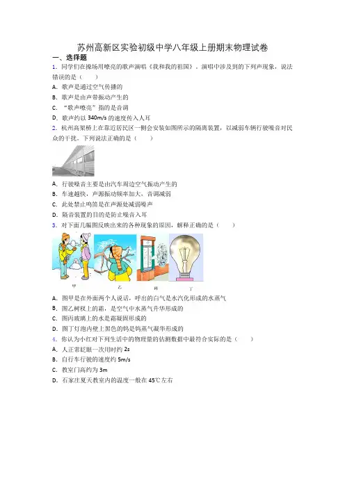 苏州高新区实验初级中学八年级上册期末物理试卷