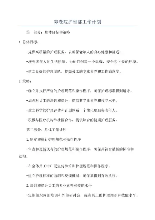 养老院护理部工作计划