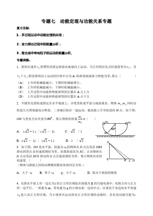 专题七动能定理与功能关系专题