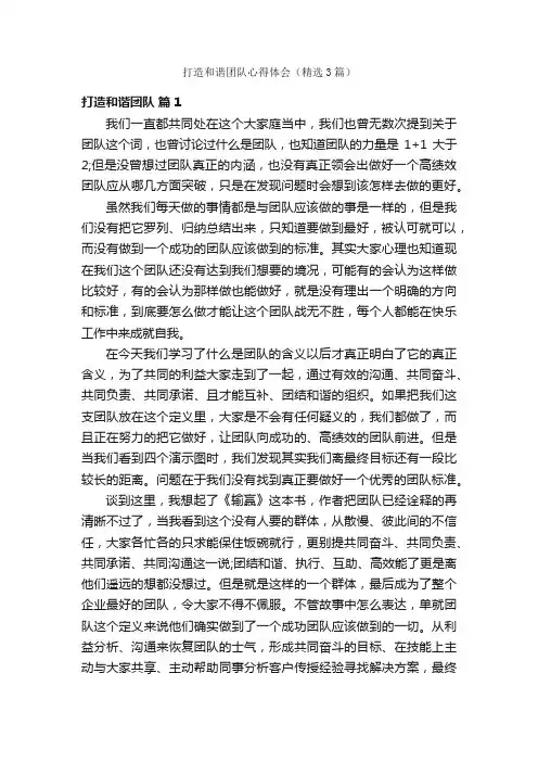 打造和谐团队心得体会（精选3篇）