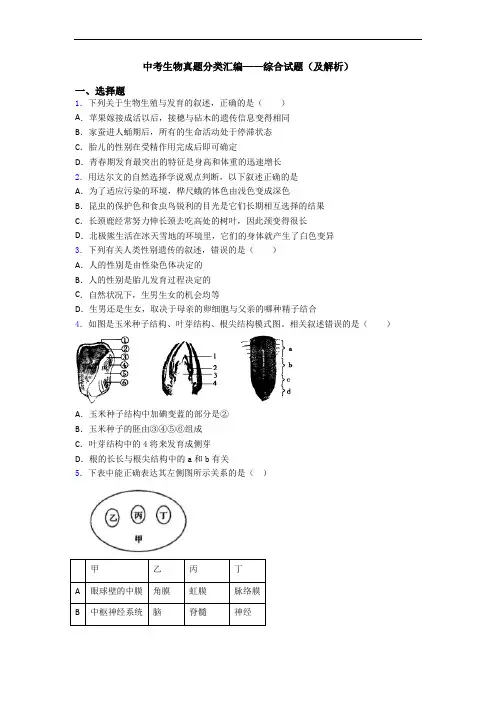 中考生物真题分类汇编——综合试题(及解析)