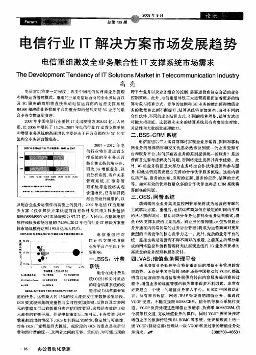 电信行业IT解决方案市场发展趋势 电信重组激发全业务融合性IT支撑系统市场需求