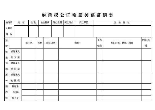 继 承 权 公 证 亲 属 关 系 证 明 表
