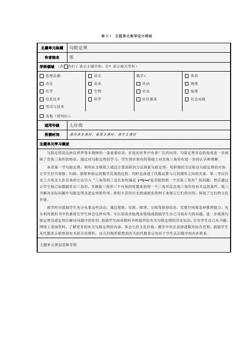 勾股定理主题单元设计及勾股定理思维导图