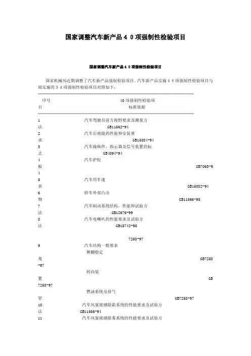 国家调整汽车新产品40项强制性检验项目