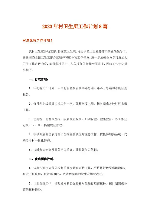 2023年村卫生所工作计划8篇