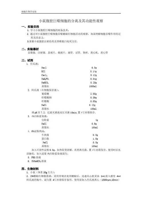 小鼠腹腔巨噬细胞的分离及其功能性观察