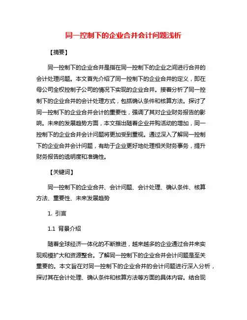同一控制下的企业合并会计问题浅析