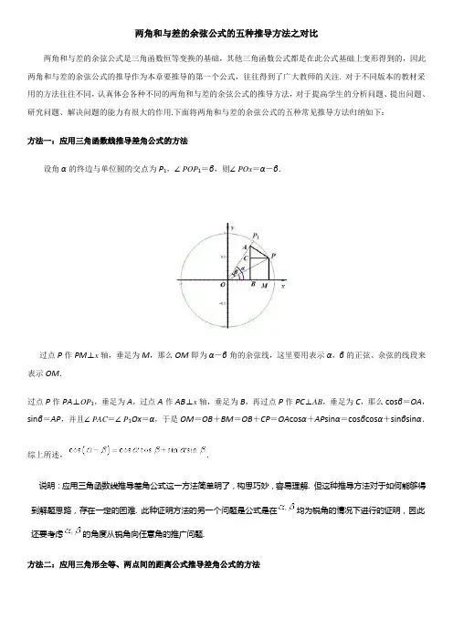 两角和与差的余弦公式的五种推导方法之对比