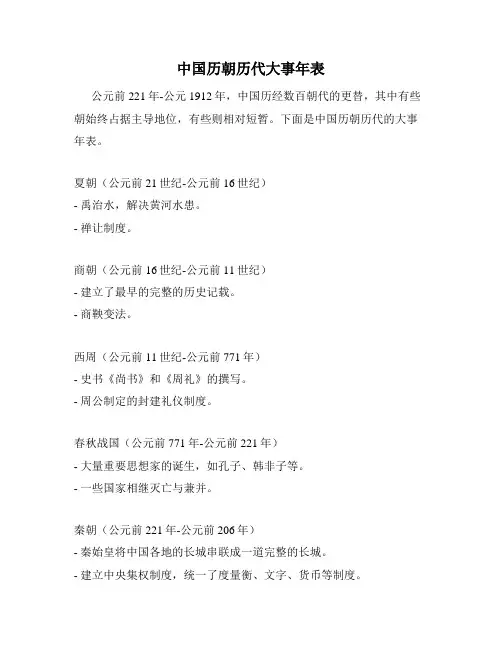 中国历朝历代大事年表