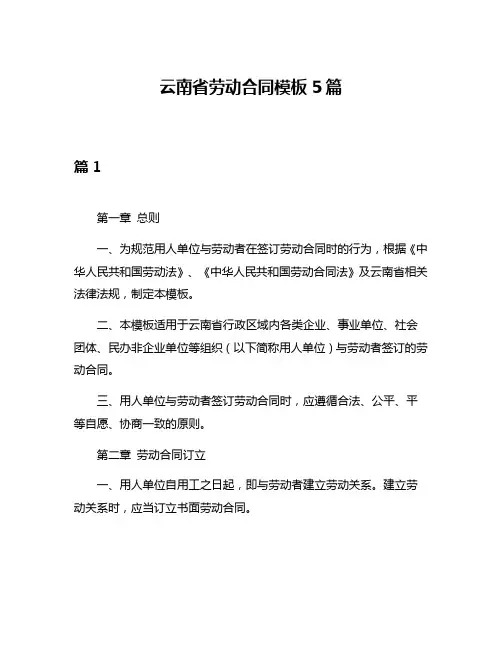 云南省劳动合同模板5篇