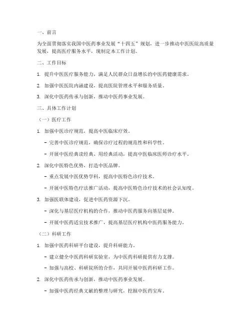 中医医院工作计划范文模板