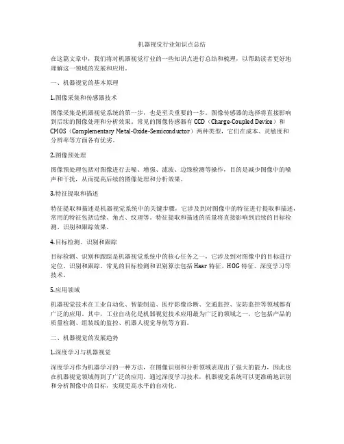 机器视觉行业知识点总结