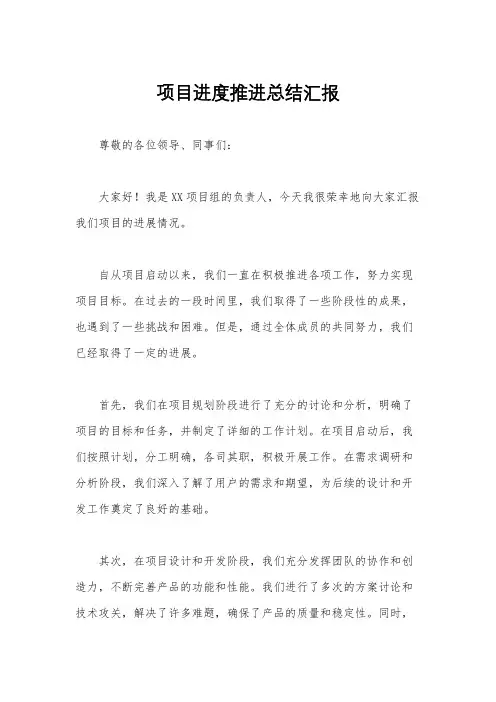 项目进度推进总结汇报