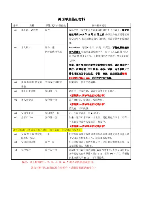 美国签证材料(学生)