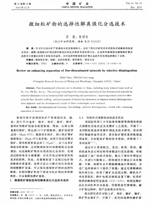 微细粒矿物的选择性解离强化分选技术