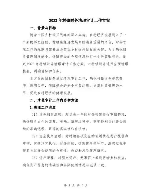2023年村镇财务清理审计工作方案