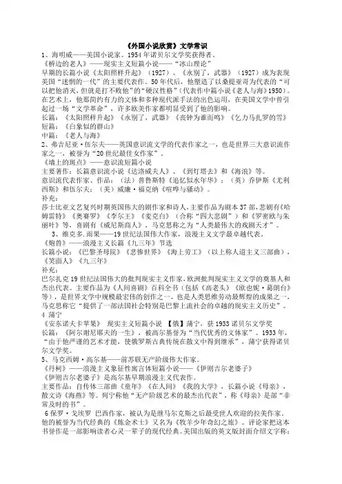 《外国小说欣赏》文学常识