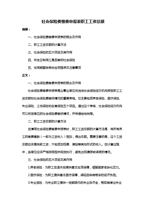 社会保险费缴费申报表职工工资总额