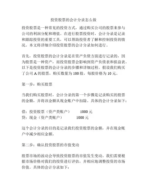投资股票的会计分录怎么做