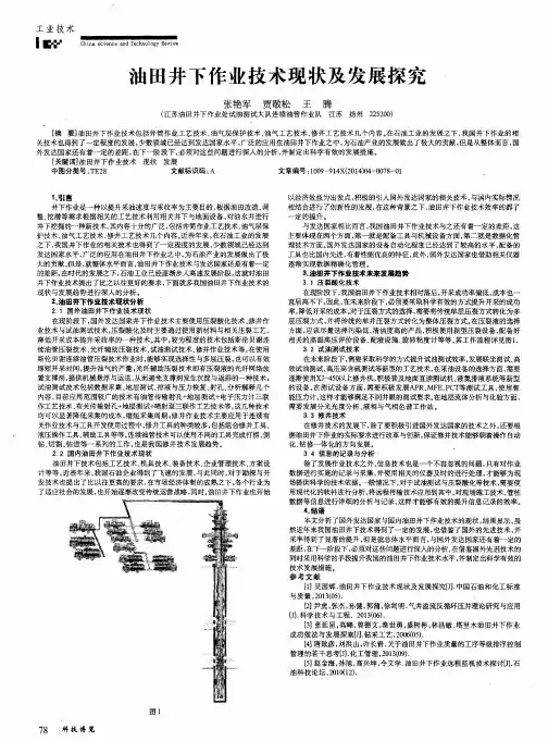 油田井下作业技术现状及发展探究