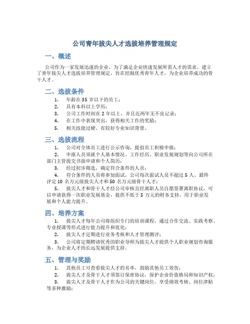 公司青年拔尖人才选拔培养管理规定