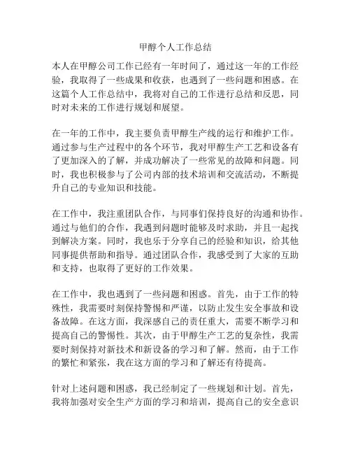 甲醇个人工作总结