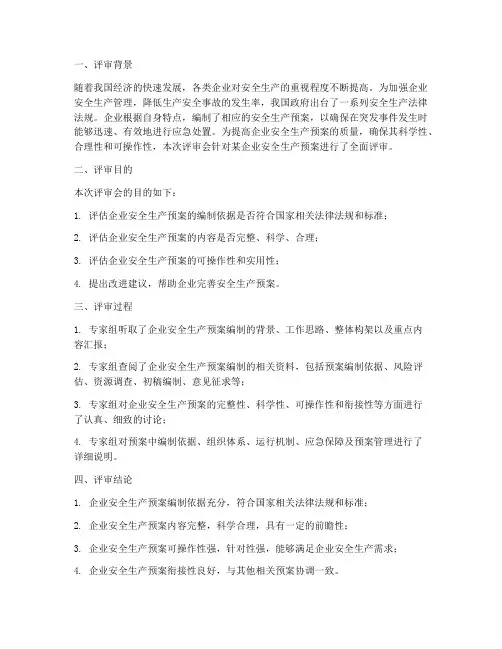 安全生产预案专家评审报告